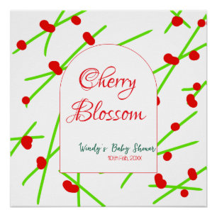 Arch shape cherry blossom red green baby shower na poster