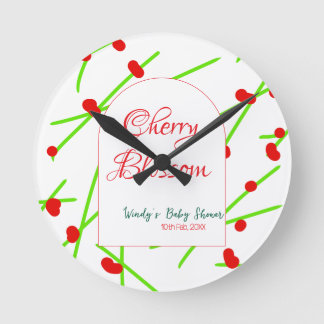 Arch shape cherry blossom red green baby shower na round clock