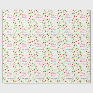 Arch shape cherry blossom red green baby shower na wrapping paper