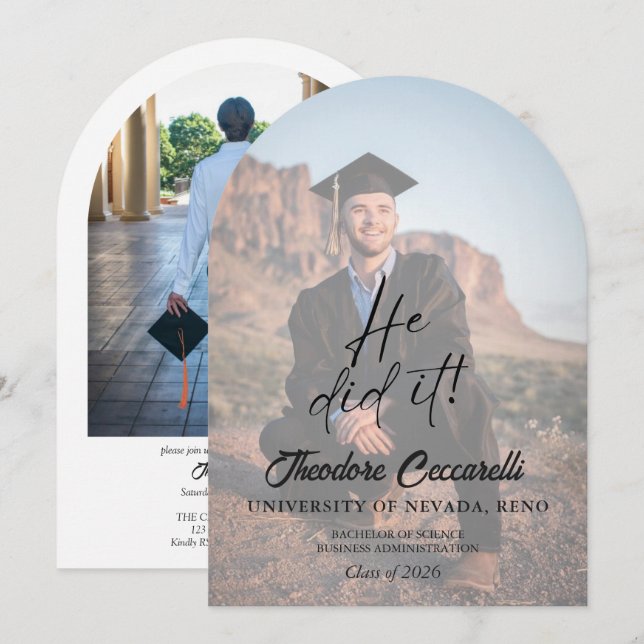 Arch Shape HE/SHE DID IT Graduation Announcemen Invitation (Front/Back)