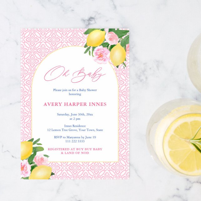 Arch Shape Lemons Baby Girl Shower Invitation (Creator Uploaded)