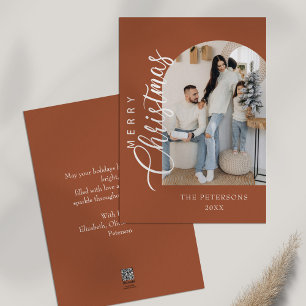 Arch Shape Terracotta Photo Christmas Greeting Holiday Card