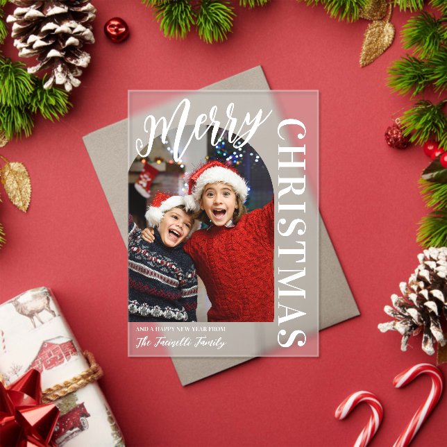 Arch Shaped Photo White Script Merry Christmas Acrylic Invitations (Insitu (Holiday))