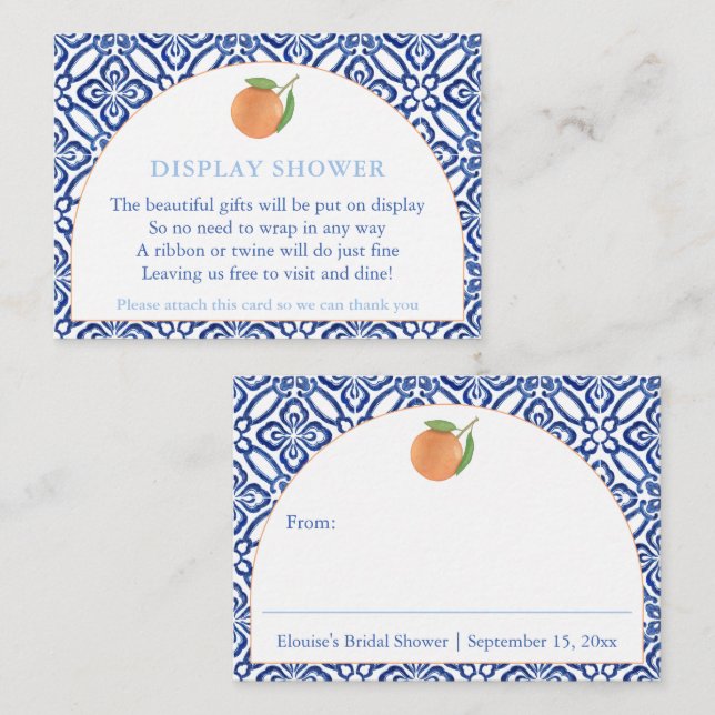 Arch Simple Citrus Blue Tile Display Bridal Shower Enclosure Card (Front/Back)
