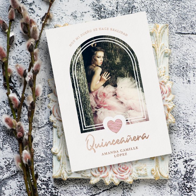 Arch Spanish Modern Pink Heart Photo Quinceañera  (Creator Uploaded)