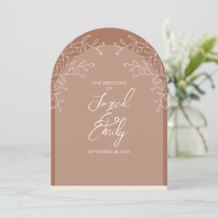 Arch Style Mocha Brown Wedding Invitation QR Code