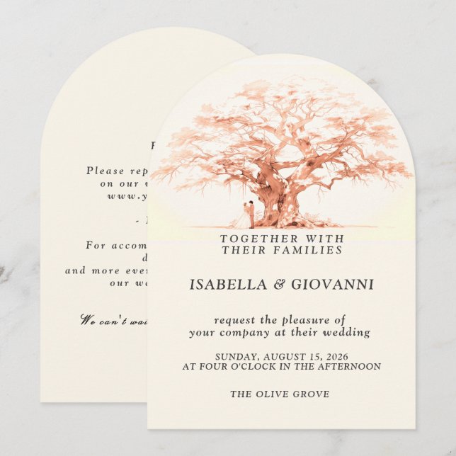 Arch Sunset Olive Tree Destination Wedding Invitation (Front/Back)