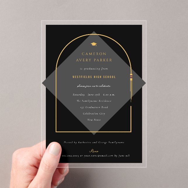 Arch Tassels Minimalist Frame Photo Graduate Party Acrylic Invitations (Insitu (Handheld))