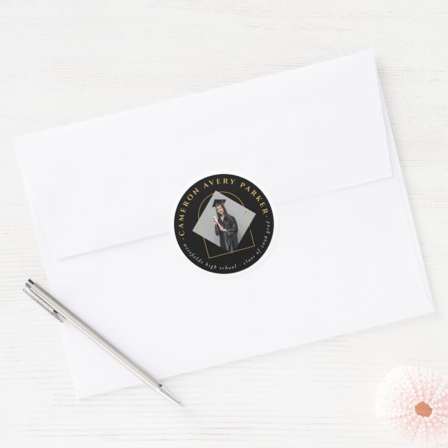 Arch Tassels Minimalist Frame Photo Graduation Classic Round Sticker (Envelope)