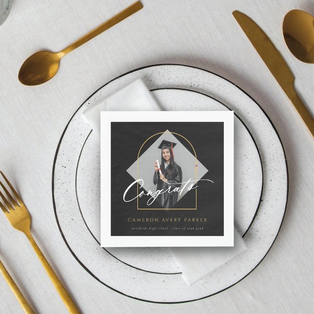 Arch Tassels Minimalist Frame Photo Graduation Napkin (Arch Tassels Minimalist Frame Photo Graduation Paper Napkins by fatfatin @ color_therapy)