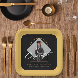 Arch Tassels Minimalist Frame Photo Graduation Paper Plate
