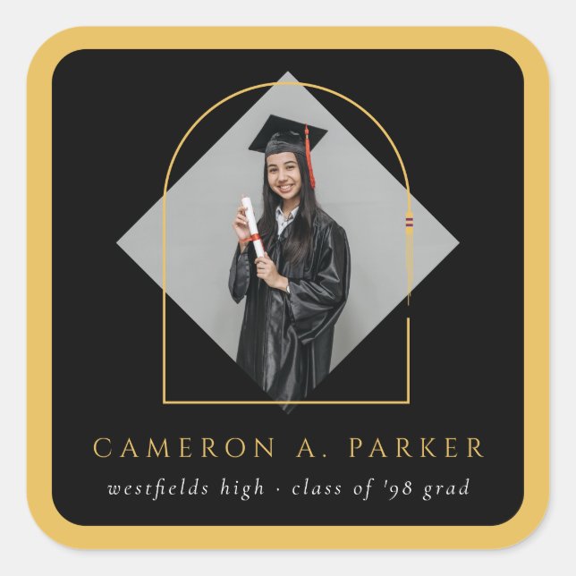 Arch Tassels Minimalist Frame Photo Graduation Square Sticker (Front)