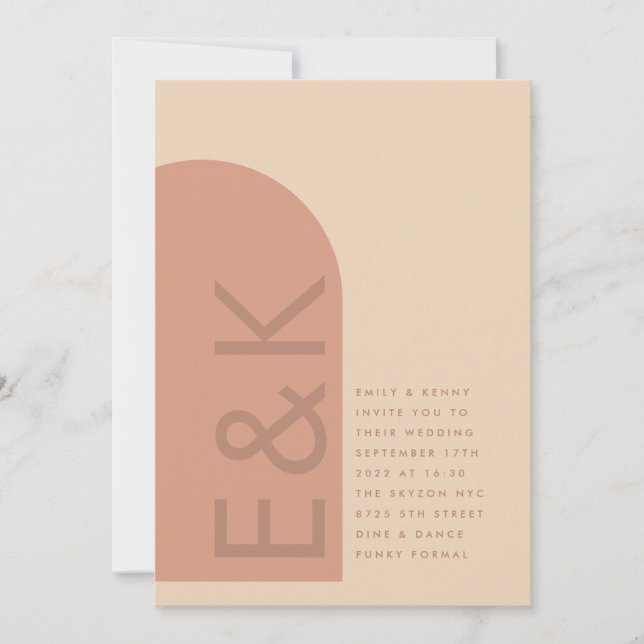 Arch Terracotta Pampas Boho Desert Coral Wedding Invitation (Front)