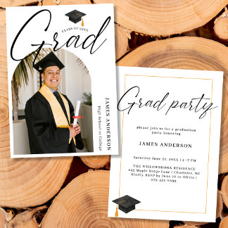 Arch Trendy Modern Script Photo Graduation Party Invitation
