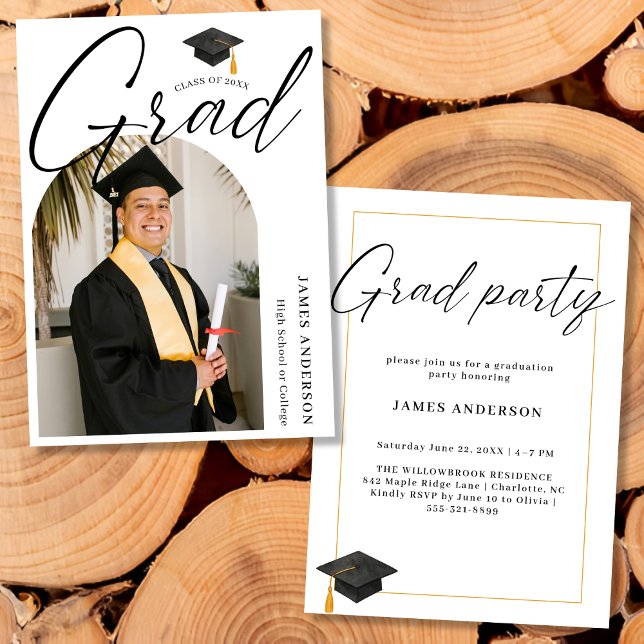 Arch Trendy Modern Script Photo Graduation Party Invitation (Creator Uploaded)
