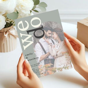Arch Typography Photo Overlay Sage Green Wedding Invitation