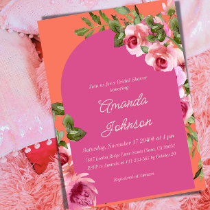 Arch Virbant Pink and Orange Floral Bridal Shower Invitation