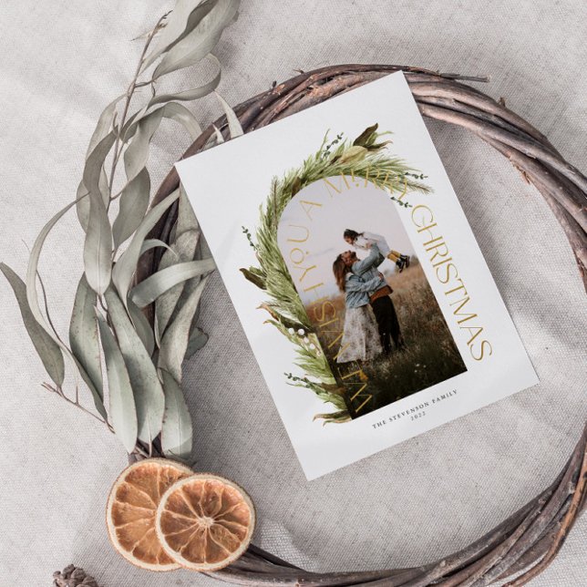 Arch Watercolor Wreath Merry Christmas Photo (Creator Uploaded)