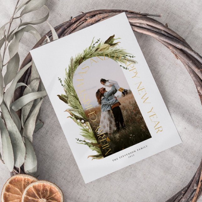 Arch Watercolor Wreath Merry Christmas Photo Foil  (Creator Uploaded)