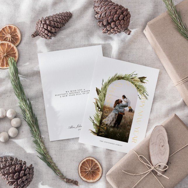 Arch Watercolor Wreath Merry Christmas Photo Foil  (Creator Uploaded)