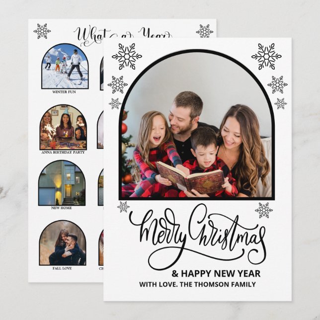 Arch What a Year in Review Photos Merry Christmas Card (Front/Back)