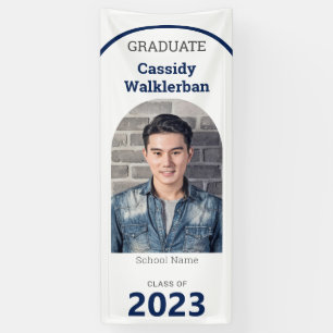 Arch White Blue Photo Graduation Banner