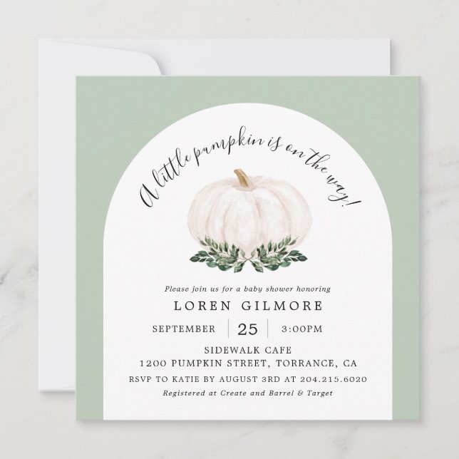 Arch White Pumpkin Fall Baby Shower Square Invitation (Front)
