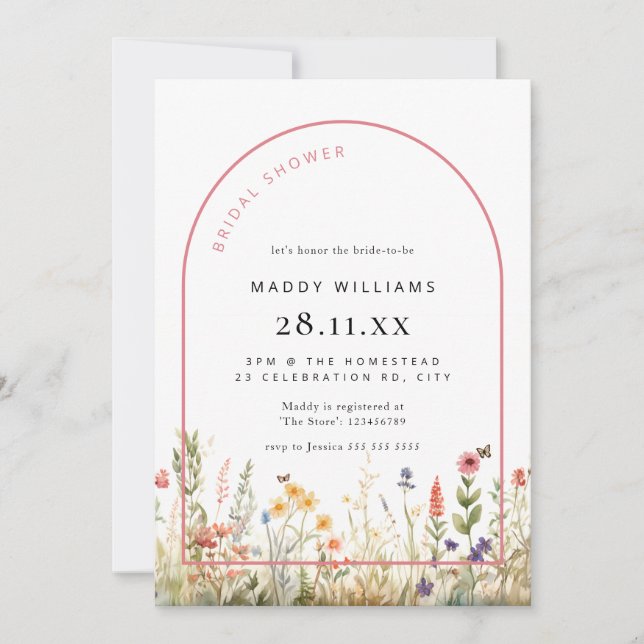 Arch Wildflower Bridal Shower Invitation  (Front)