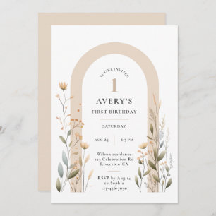 Arch Wildflower First Birthday Invitation