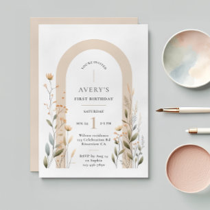 Arch Wildflower First Birthday Invitation