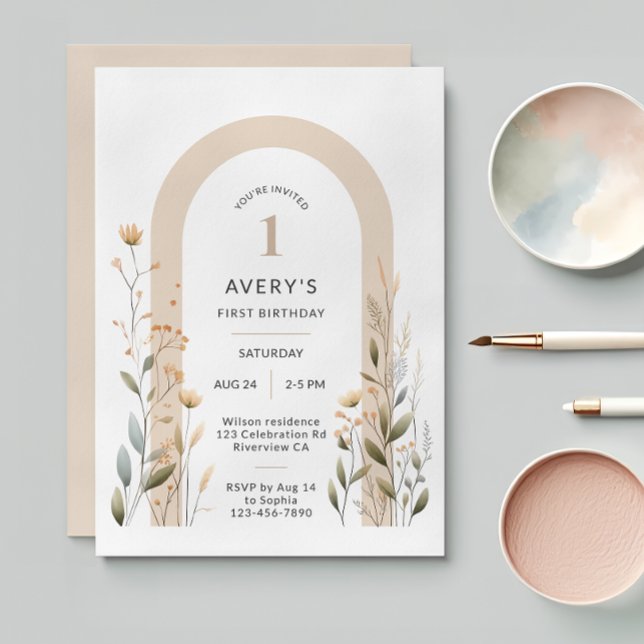 Arch Wildflower First Birthday Invitation (Creator Uploaded)