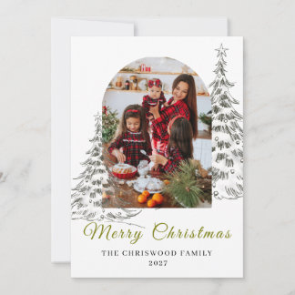 Arch Window Sketch Tree Photo Christmas Holiday Card