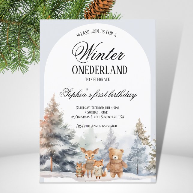 Arch Winter Onederland Birthday Pine Woodland Invitation (Creator Uploaded)