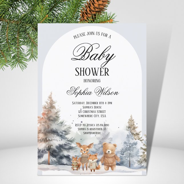Arch Winter Woodland Animals Birthday Baby shower Invitation (Creator Uploaded)