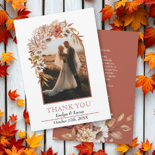 Arch with autumn flowers fall wedding photo  thank you card