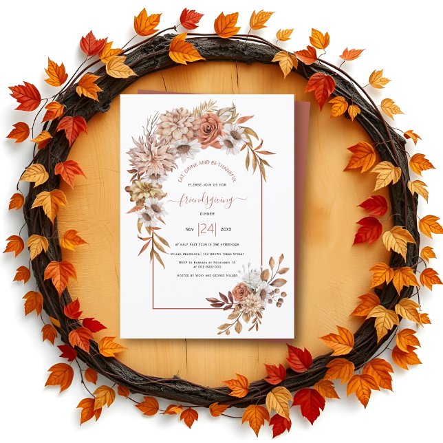 Arch with autumn flowers terracotta friendsgiving invitation (Creator Uploaded)