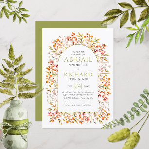 Arch with eaves and berries olive green wedding in invitation