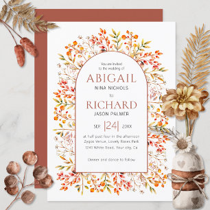 Arch with eaves and berries terracotta wedding invitation