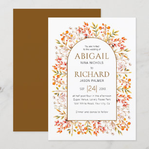 Arch with leaves and berries brown wedding invitation