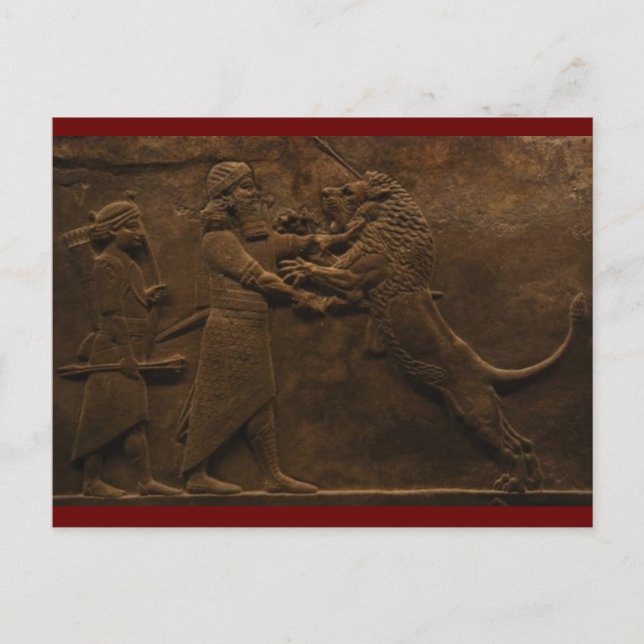 Archaeological Find: Assyrian Lion Hunt Fresco, Postcard (Front)