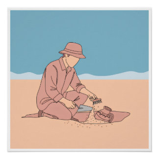  Archaeologist simple one line art continuous  Poster