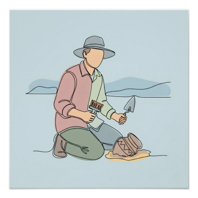  Archaeologist simple one line art continuous  Poster (Front)
