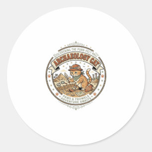 Archaeology Cat Archaeology Cat Vintage Vector Art Classic Round Sticker