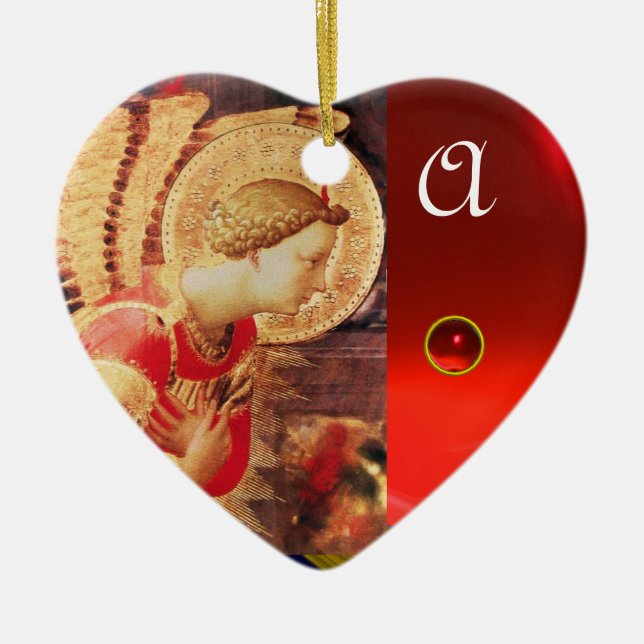 ARCHANGEL GABRIE Heart Gemstone Monogram Ceramic Tree Decoration (Front)