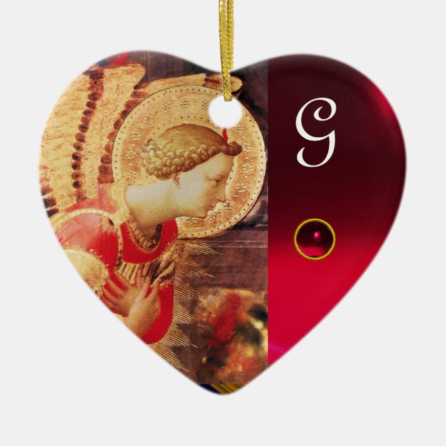 ARCHANGEL GABRIE Heart Gemstone Monogram Ceramic Tree Decoration (Front)