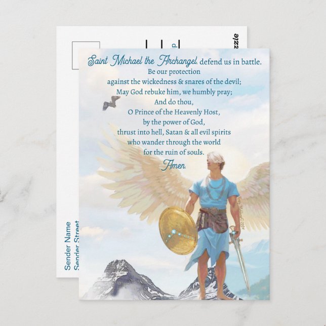 Archangel Michael Protection Courage Blue Prayer  Postcard (Front/Back)