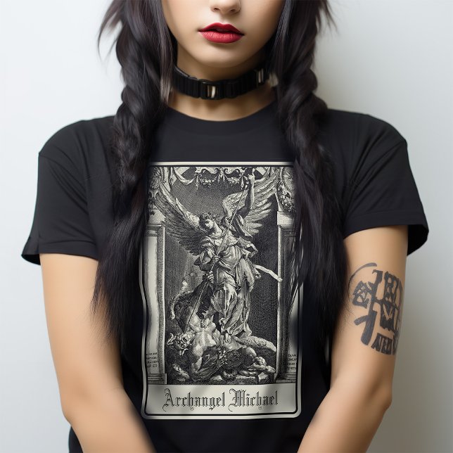 Archangel Michael Tarot Card Religious Art Gothic T-Shirt (Wear your own Archangel for protection and Defeat the Devil. Personalise with your own text.)