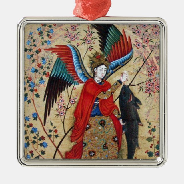 ARCHANGEL RAPHAEL AND FISH PARCHMENT METAL TREE DECORATION (Front)
