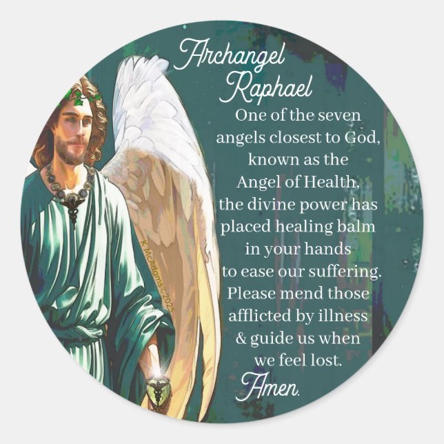 Archangel Saint Raphael Healing Angel Prayer Classic Round Sticker (Front)