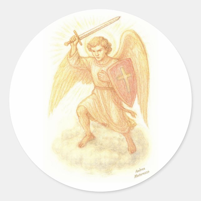 Archangel with Sword Classic Round Sticker (Front)